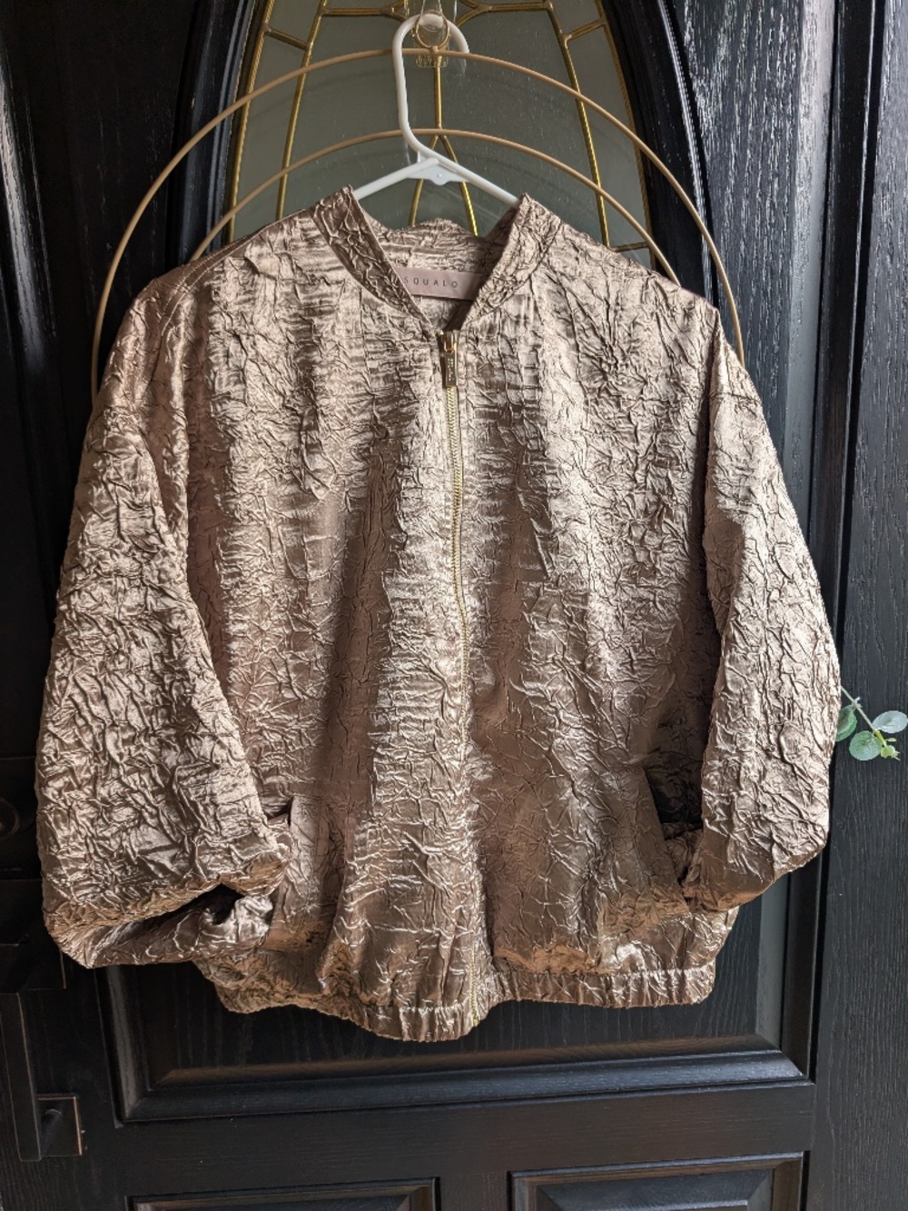 Crinkle Satin Metallic Gold Bomber Jacket